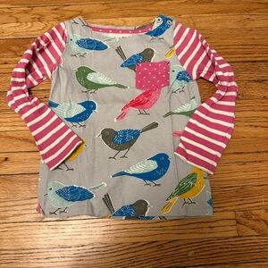Mini Boden Pink Striped Bird Print Long Sleeve Shirt